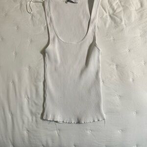 Zara White Fitted Ribbed Tank Top